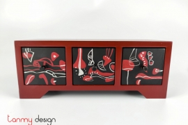 Rectangle lacquer box with 3 drawers hand-painted with abstract paintings 25*10*H10 cm